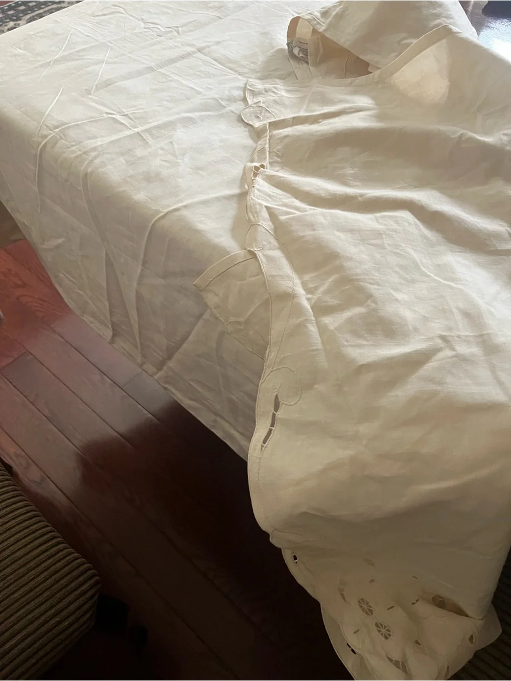 Embroidered Cream Bedskirt/ Firm Price